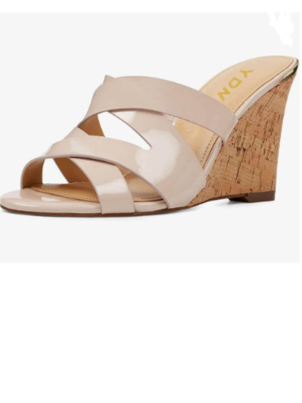 YDN Nude Strappy Peep Toe Sandals Wedge High Heels Slip On Mules Cut Out Shoes